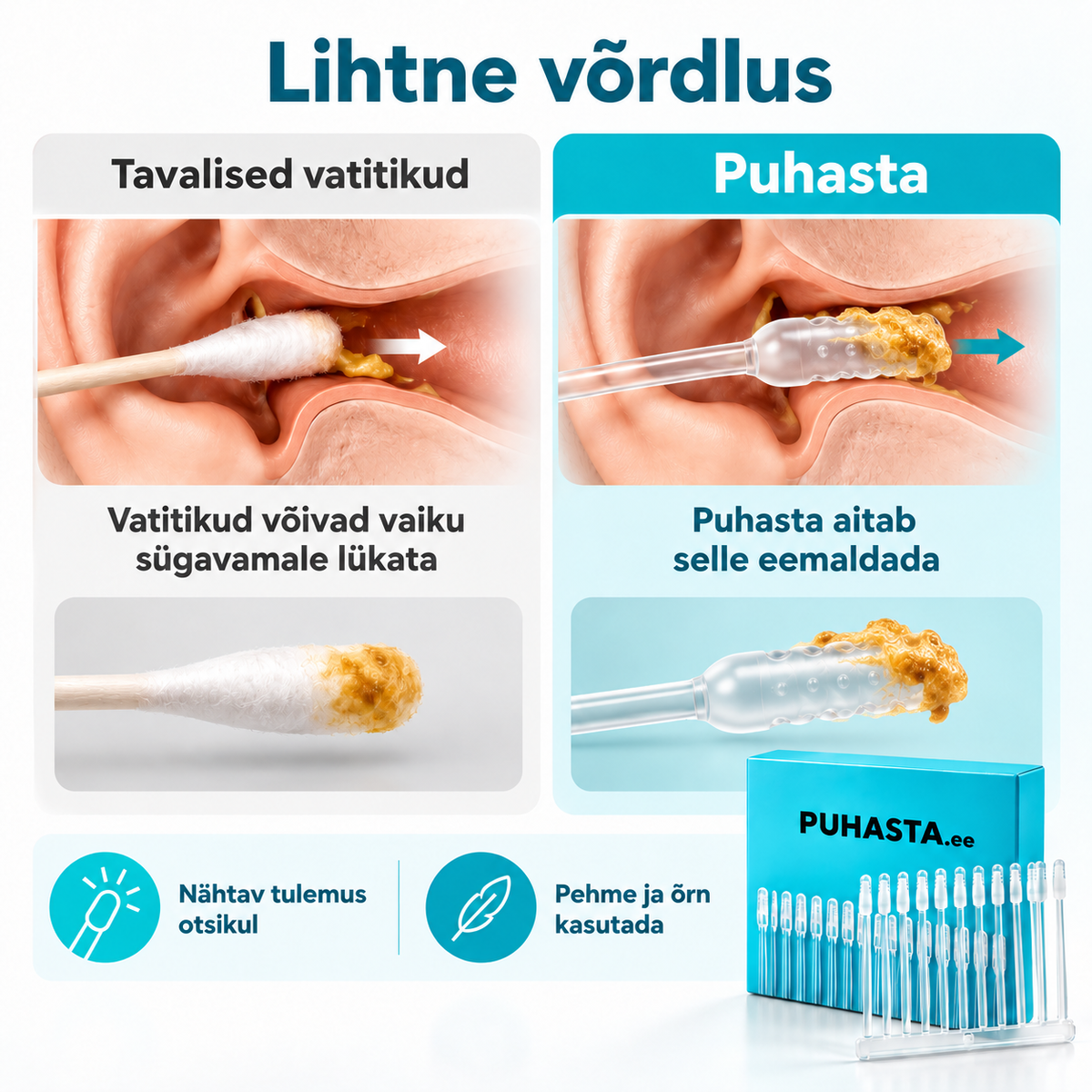 Puhasta™ Kõrvapuhastuspulgad